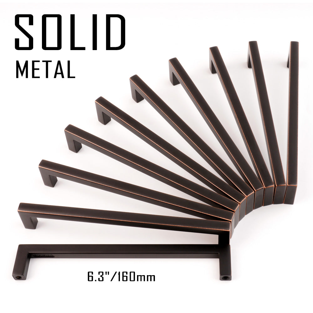 1816-160 Solid Square Bar Cabinet Handle, 6.3 inch / 160 mm